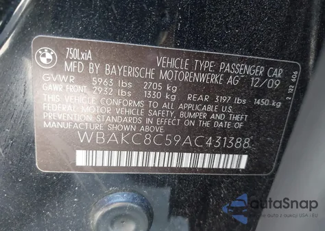 2010 BMW 750Li xDrive из США, поврежденный, VIN WBAKC8C59AC431388